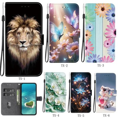Gemustert Flip HandyHülle PU Leder Tasche Schutzhülle Case Wallet Etui Cover XT1