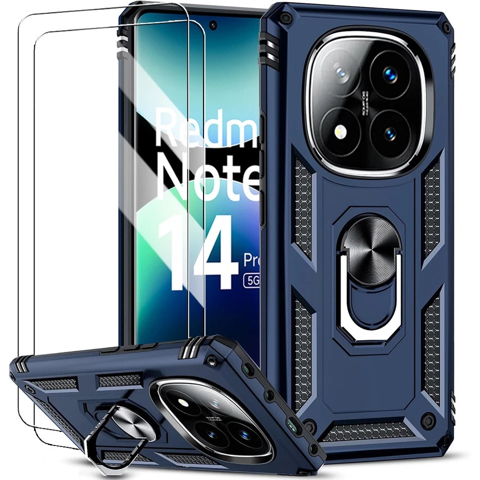 Coque + 2 Verres Trempés pour Redmi Note 14 5G Note 13 Pro 5G 13C avec Support