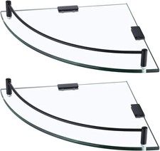 KES Glass Corner Shelf Bathroom Black Shower Shelf Tempered Glass Shelf 2 pack