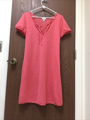 Hanro Switzerland coral nightgown satin trim cotton blend, bow, sz XS