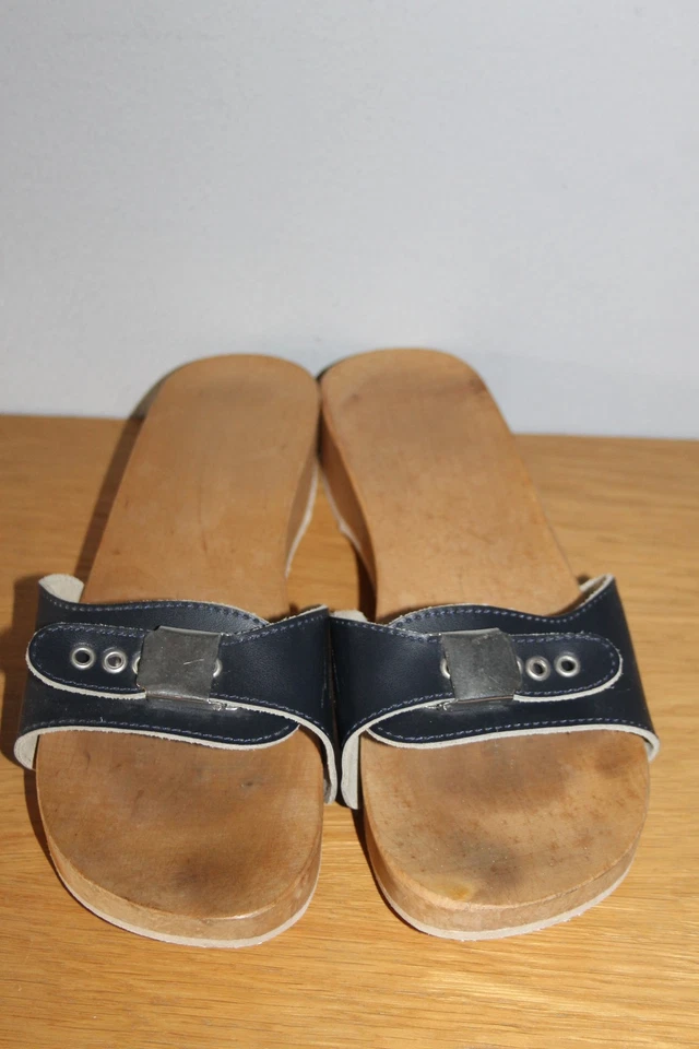 Clogs Gr. 40 dunkelblau Leder mit Holzsohle Zustand: gut - Bild 2 von 4