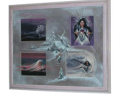1994 American CAROLE BOURDO Art Spiritual Vignette Decorated Mat - Signed