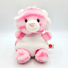 Pink  White Striped Plush Teddy Bear Stuffed Animal w/ Heart Nose