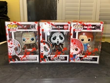 Funko Pop Horror Lot of 3 Ghost Face, Chucky and Jason with bloodied Protectors