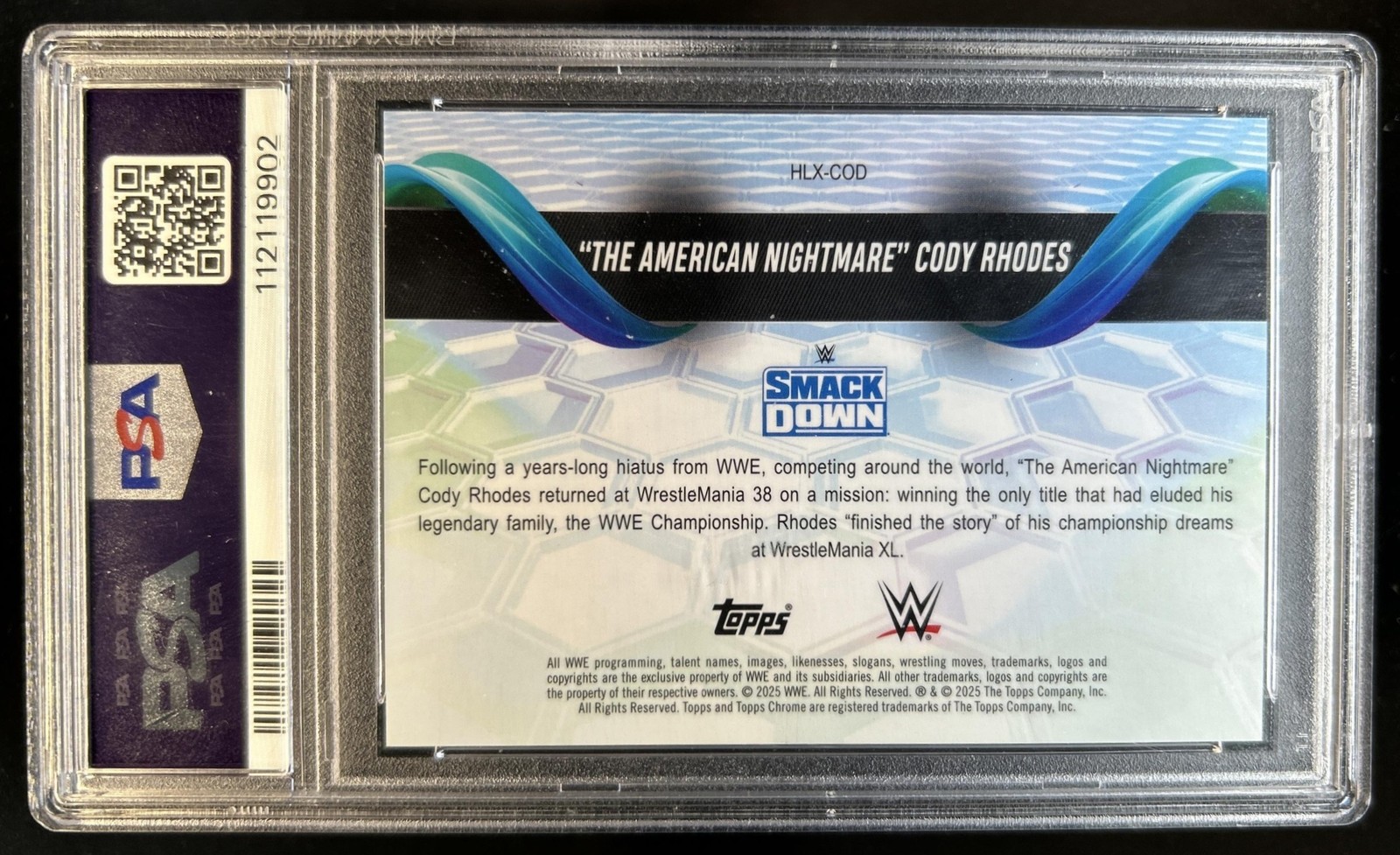 2025 Topps Chrome WWE Cody Rhodes Helix #HLX-COD PSA 10 GEM MINT view 2