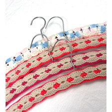Vintage Yarn Covered Wood Hangers Crocheted/Knitted Handmade Lot of Four 1980s
