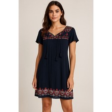 Forever 21 Navy Boho Blue Embroidered Dress Size Med