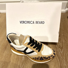 Veronica Beard Low Top Lace-Up Sneakers White/Black Leopard Animal Print