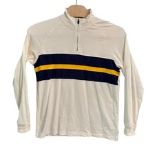 Chaps Sport Mens XL Quarter Zip Pullover Cream Navy Yellow Stripe Cotton Shirt