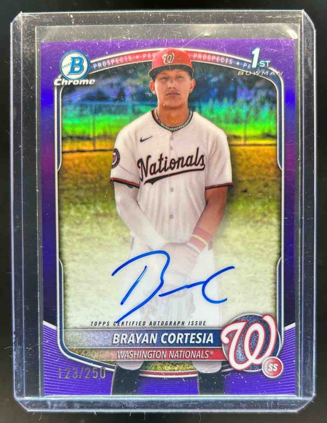 2025 Bowman Chrome Brayan Cortesia Auto Purple Refractor 1st Prospect #123/250