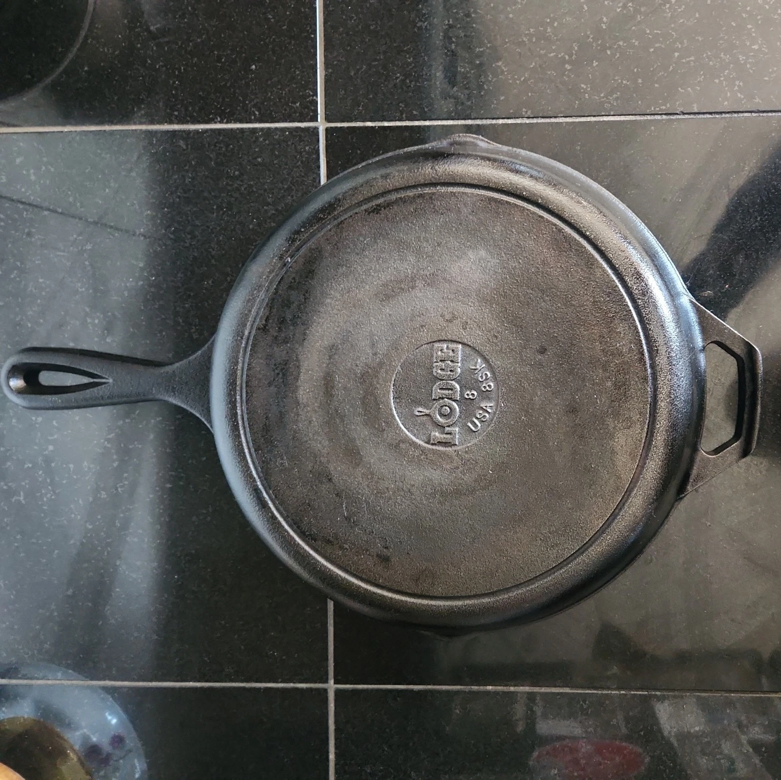 Vintage Lodge Cast Iron Skillet Frying Pan 8SK 10" USA 2 Notch black stove top