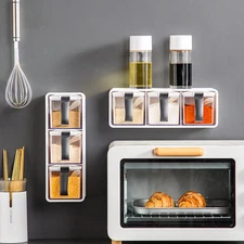 3-Grids Seasoning Box with Tray, Salt Container, Hanging Wall Spice Rack, Kitche
