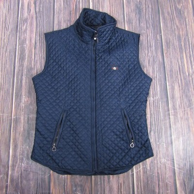 Post Card Vest Womens Medium Navy Blue Quilted Ski Full Zip