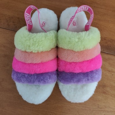 NEW UGG Rainbow Fluff Yeah Slide Shearling Sheepskin Slipper Size 9