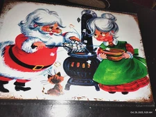 Christmas Vintage 12"x8",indoor outdoor, Tin-Metal Signs for hanging.Santa&Mrs.