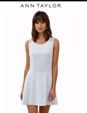 Ann Taylor Fit & Flare Crochet Waffle Knit Cotton Lined Dress