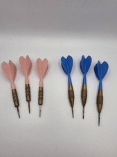 2x Vintage Brass Dart Sets- Pink And Blue Flights - Made In England