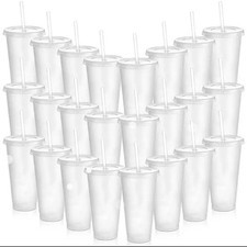 24oz Reusable Cup with Lid and Straw - Translucent Iced Tumbler, Plastic