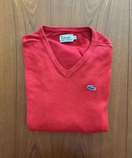 Vintage 80  s Men  s Lacoste Izod V-Neck Red Sweater Size XL 100 Acrylic
