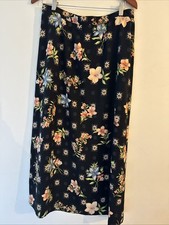 Vintage Sag Harbor lightweight Black floral skirt Sz 14 Midi prairie