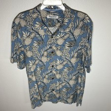 NEW Tommy Bahama Shirt Mens L Blue Floral Hawaiian Pineapple Palm Veracruz Cay