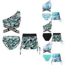 Girls Set Cropped Swimwear Beach Swimsuit Printed Briefs Waistline Shorts Pool