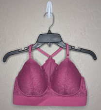 Victorias Secret PINK Womens Large Rose Pink Floral Lace Lightly Lined Bralette