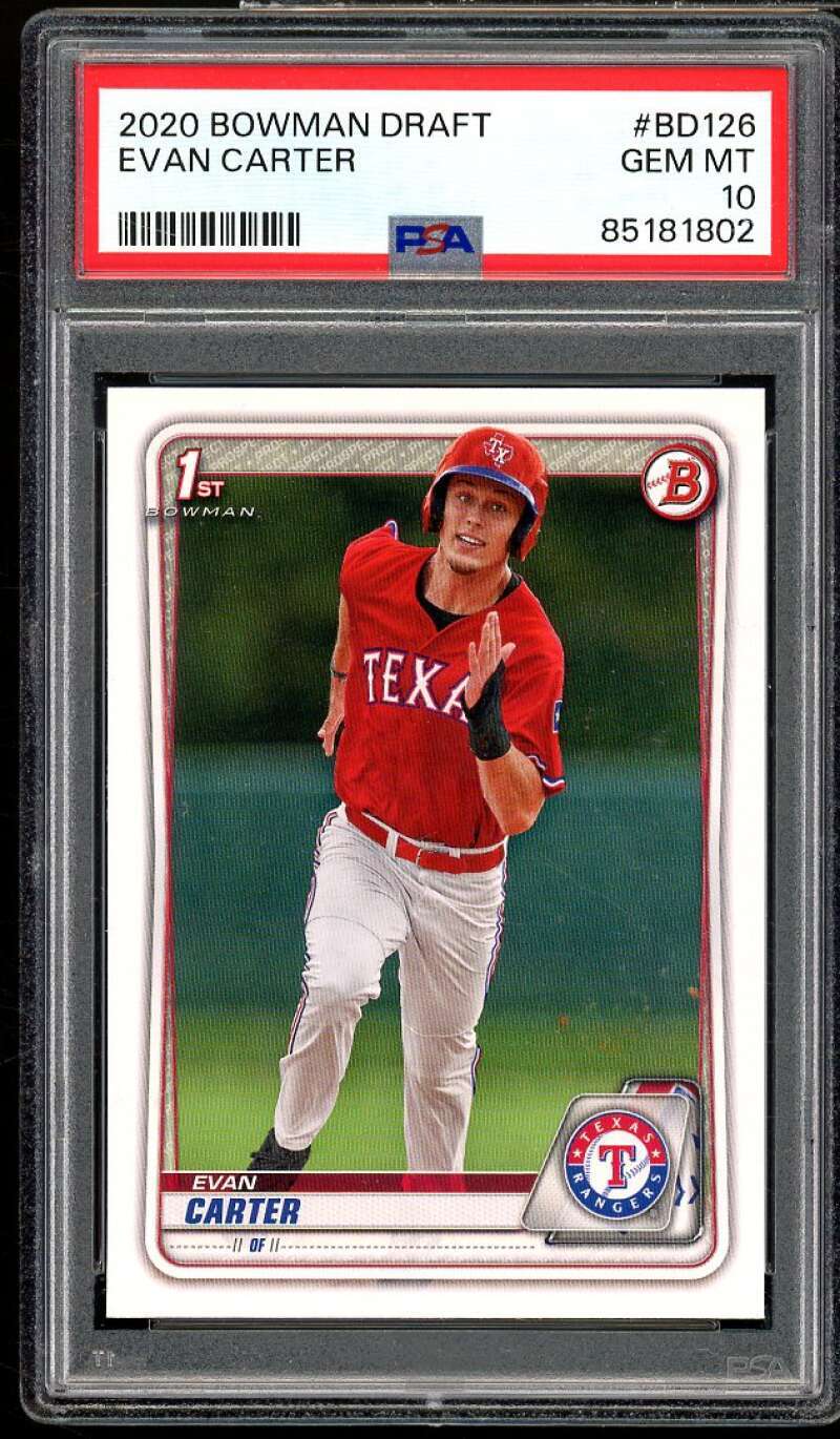 Evan Carter Rookie Card 2020 Bowman Draft #BD126 PSA 10