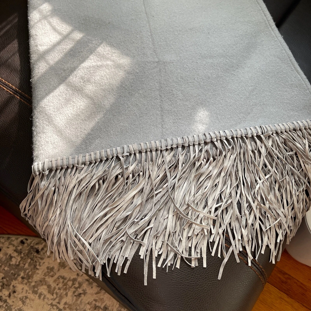 RH Teen Restoration Hardware Wool Cashmere Suede Leather Fringe Throw Blanket