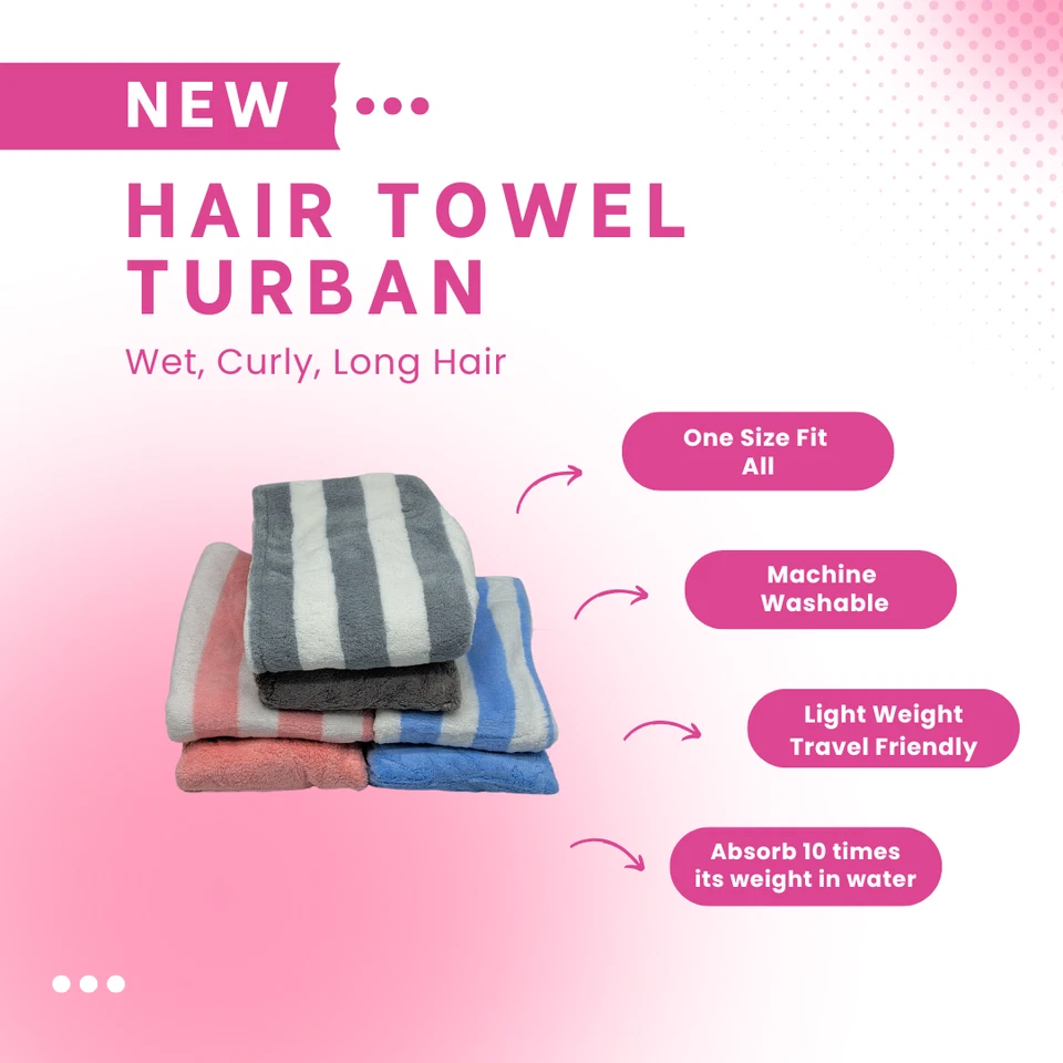 Paquete de 3 turbantes de toallas para cabello de microfibra de secado rápido - envoltura antiencrespamiento súper absorbente Foto 2 de 4