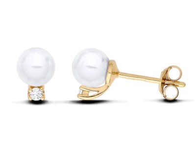 Solitär-Ohrhänger 9 kt Gelbgold auf Silber Perle & CZ
