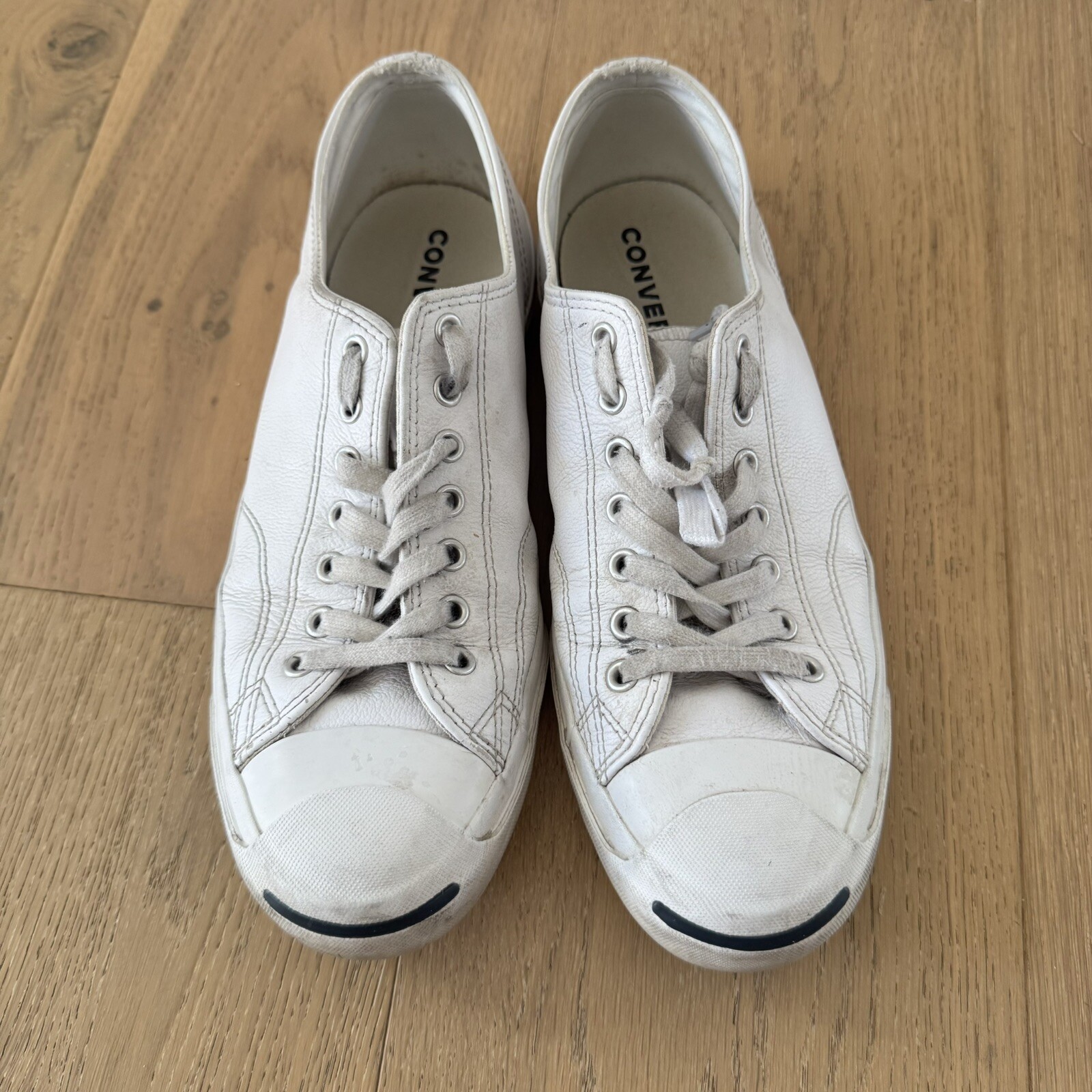 CONVERSE Jack Purcell Tumbled Leather Low Top White Mens Size 10