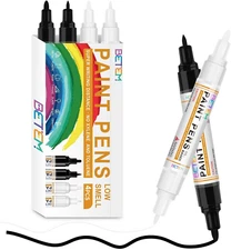 4 Count Dual Tip Oil Based White Black Paint Markers Paint Pens(0.7mm & 3mm), Pe