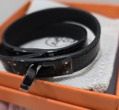 Hermès SO BLACK Kelly Double Tour Lizard Bracelet T3 – Noir Lizard