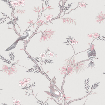 G78491 - Secret Garden Classic Bird Trail Pink, grey Galerie Wallpaper