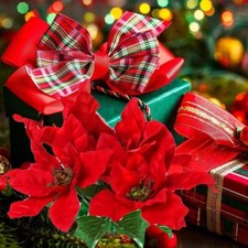Floral Christmas House 7-stem Red Poinsettia Bushes with Glittered 20 Pack BULK