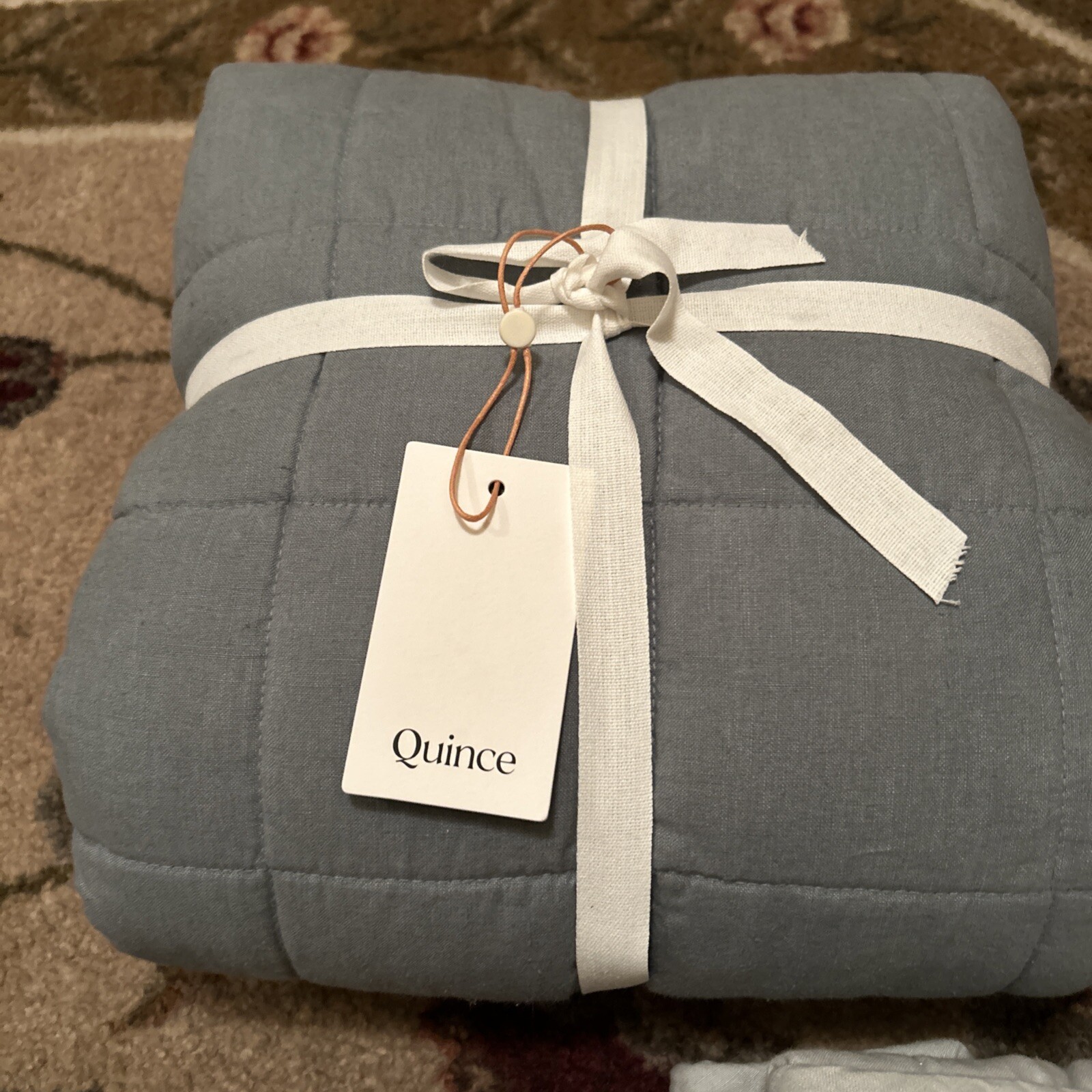 LOT OF 3- Quince European Linen Box Quilted KING Shams- Sand, Sage, Dusty Blue