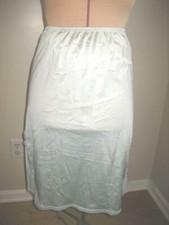 VANITY FAIR Nylon Aqua Green Half Slip, Lace Hem, Side Slits - Size S - USA