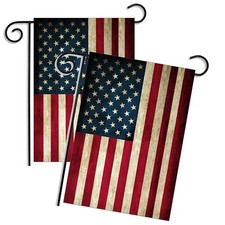 Distressed American Flag Design 2 Garden Flags  Two Metal Stands