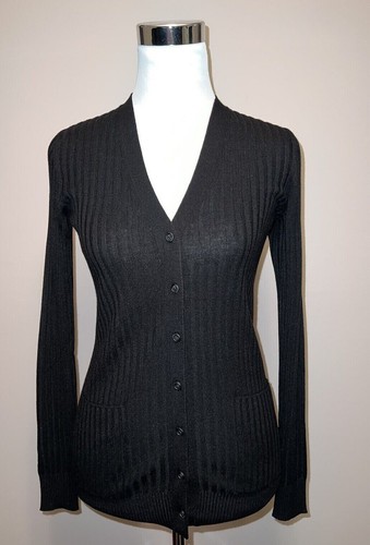$345 NWT Vince Ribbed Skinny Long Sleeve Black Cardigan sz S VO06477282 - Picture 3 of 10
