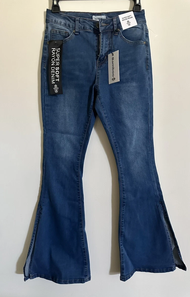 New Bamboo Women Juniors 3 Blue Super Soft Rayon Denim Flare Jeans