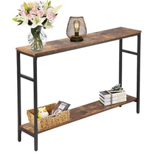 Narrow Console Table 47 Inch Sofa Table With Adjustable Shelf 2tier Long Skinny 