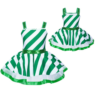 Kids Christmas Cutie Candy Tutu Princess Dress Figure Ice Roller Skating Dress