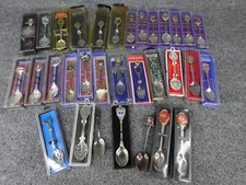 Lot of 32 Vintage Souvenir Collector Spoons Silver Plated Hawaii Scotland Wales