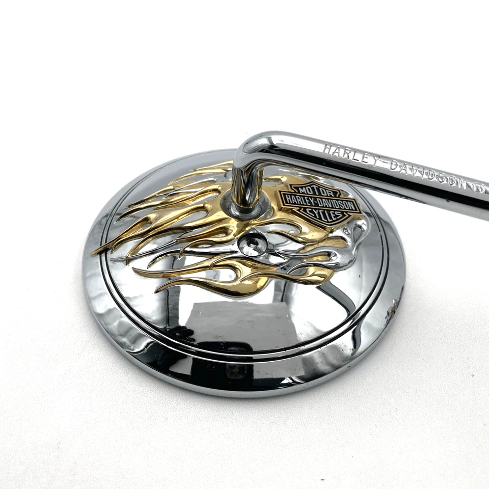 Espejo retrovisor cromado derecho redondo original Harley 91939-98 Flames Collection OEM Foto 2 de 4