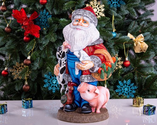 Statuina Babbo Natale Rancher in legno intagliato 14", decorazione natalizia fatta a mano - Foto 13 di 15
