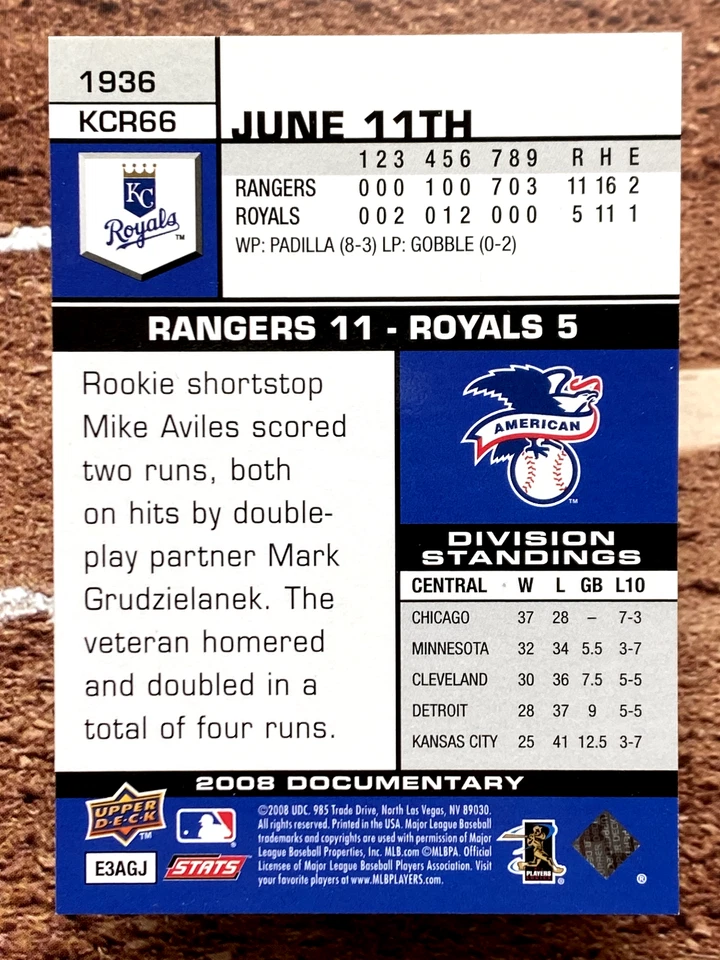 2008 Upper Deck Documentary Alex Gordon #1936 - Image 2 of 2