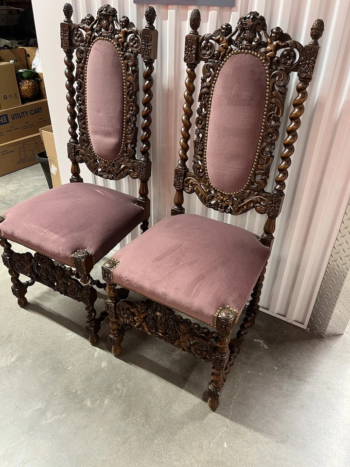 ANTIQUE VICTORIAN JACOBEAN ENGLISH OAK CIRCA 1860 CARVED Set Of 2 CHAIRS Cherub - Image 2 of 4