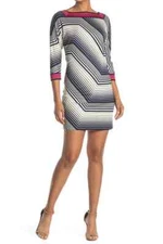 Trina Turk Jet Set Jungle Bottle Chevron Stripe Shift Dress Indigo M NWT $298