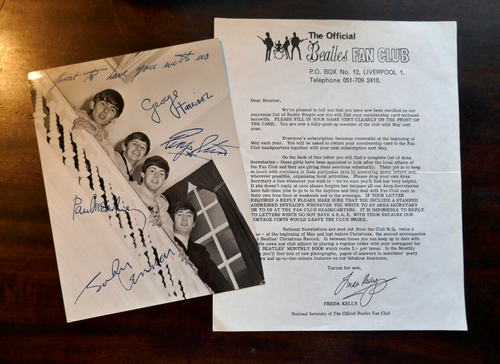 THE BEATLES 1964 8 x 6 FAN CLUB PHOTO & WELCOME LETTER
